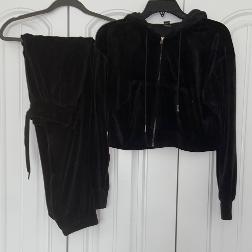 Forever 21 Black Velvet Hoodie and Jogger Set
